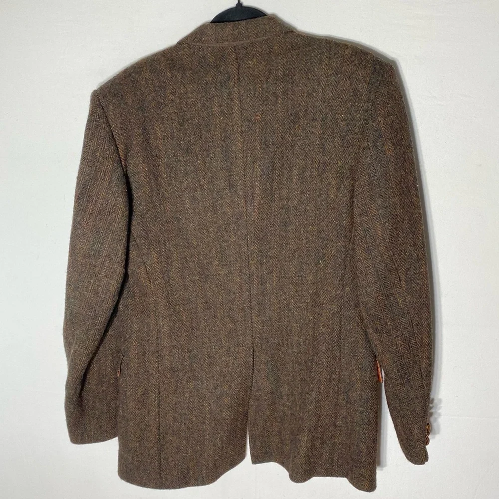 Vintage Harris Tweed Classic Brown Wool Herringbone Blazer 42L Dadcore Academia - Picture 2 of 16